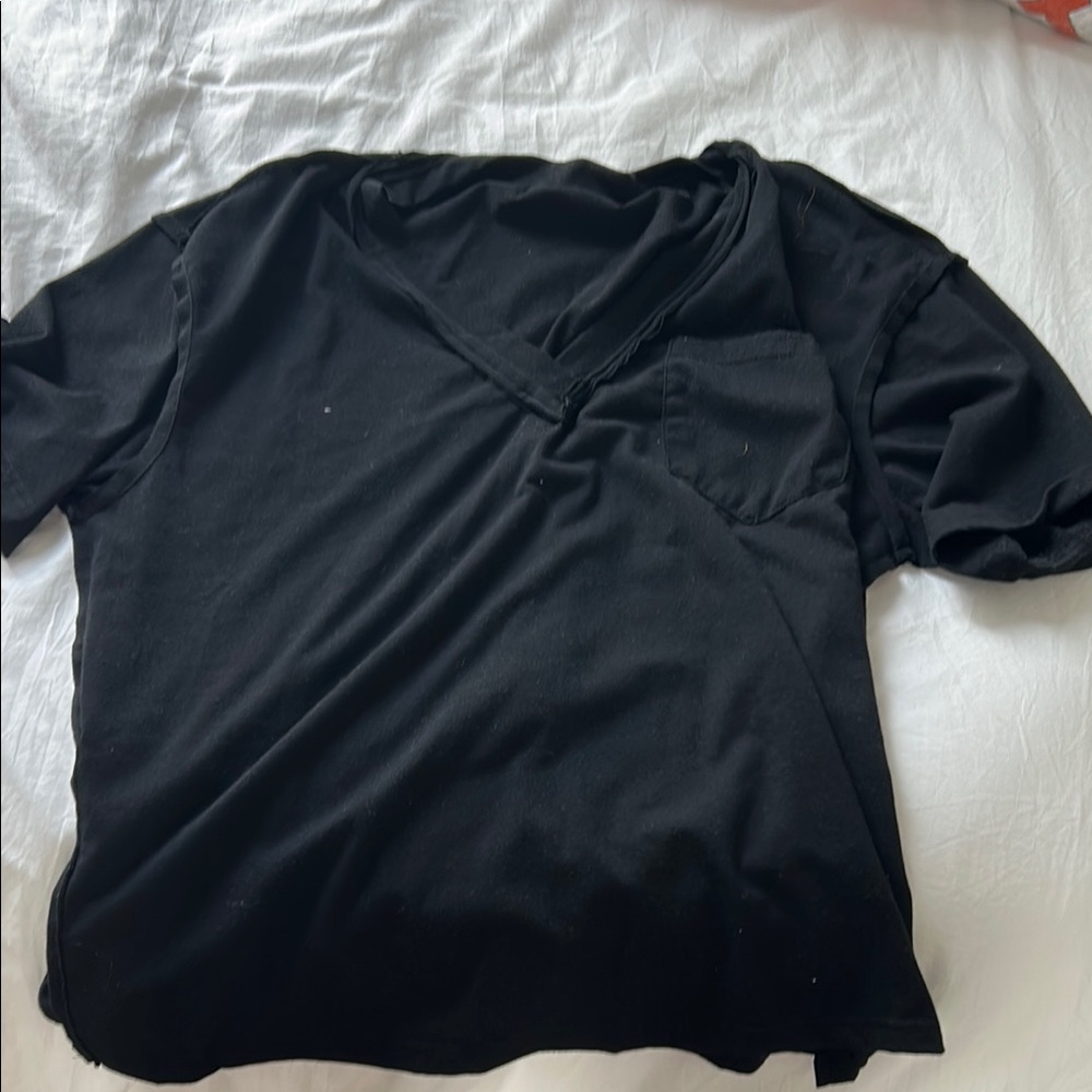 Black V-Neck Women's Top